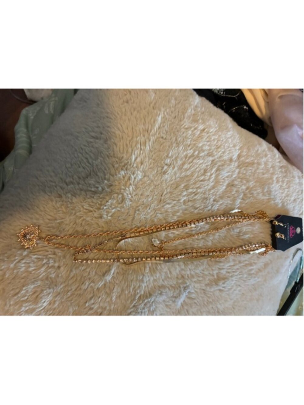 Women's paparazzi Gold Tone Layered Necklace with Clear Rhinestones, One Size - Picture 3 of 4